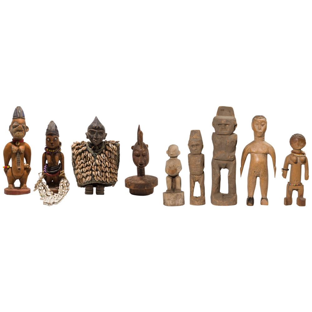 Appraisal: ETHNOGRAPHIC CARVED WOOD FIGURINE ASSORTMENT items including having adornments including