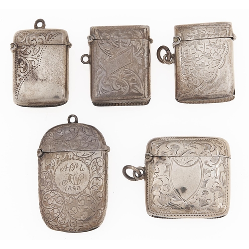 Appraisal: Five silver vesta cases Victorian-George V - mm ozs More