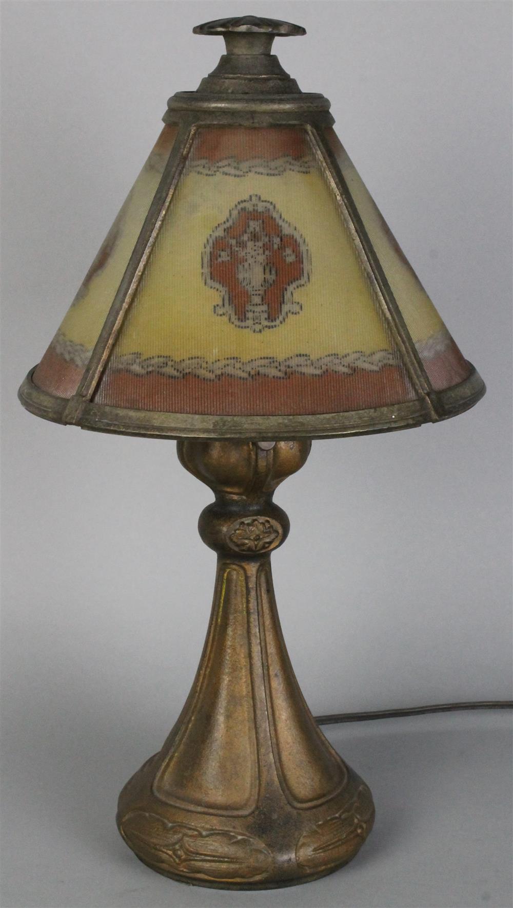 Appraisal: HANDEL STYLE LAMP AND SHADE the gilt base cast in