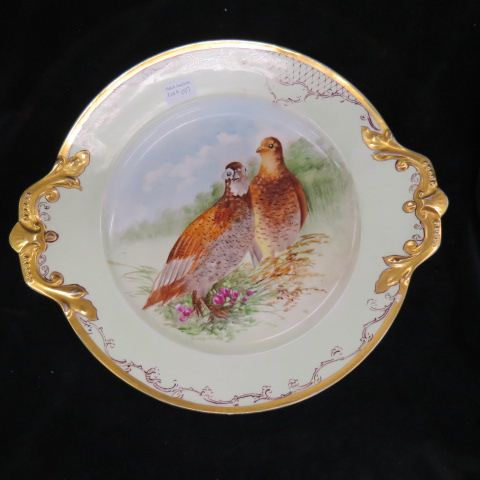 Appraisal: T V Limoges Handpainted Porcelain Game Platter quail decor elaborate