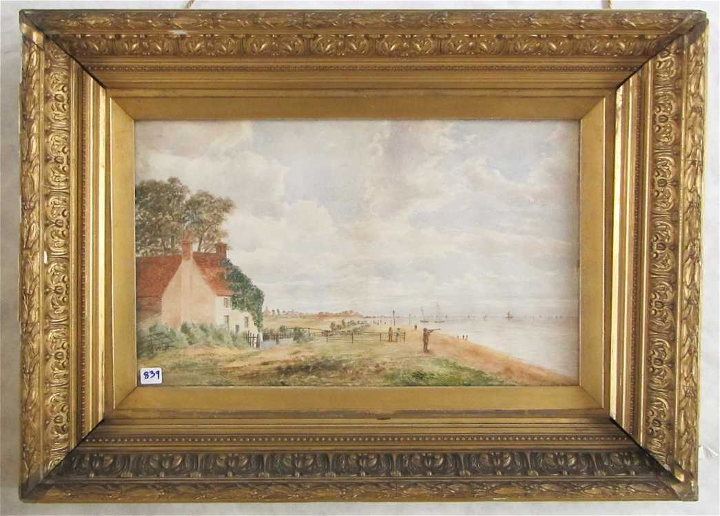 Appraisal: BRITISH SCHOOL WATERCOLOR ON PAPER coastal landscape with cottage and