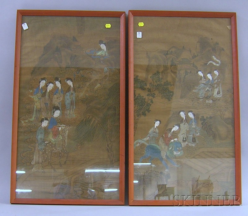 Appraisal: Pair of Framed Chinese Paintings one a mountain scene with