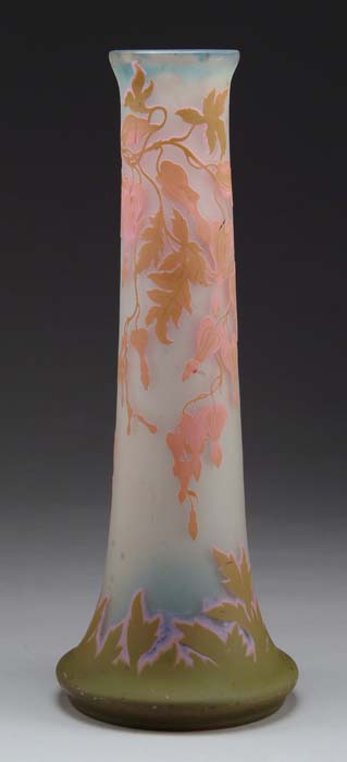 Appraisal: GALLE VASE Monumental vase with pink and tan bleeding hearts