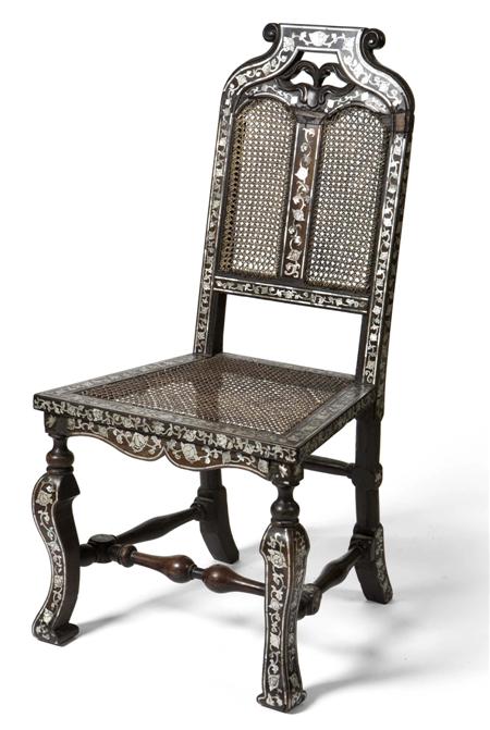 Appraisal: INDO-PORTUGUESE ROSEWOOD AND MOTHER OF PEARL INLAID SIDE CHAIR EARLY