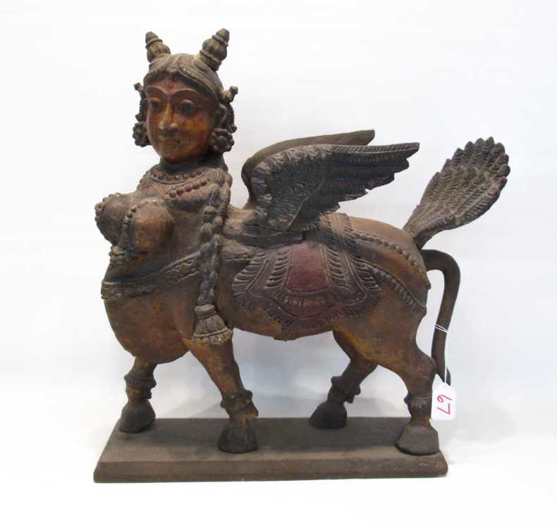 Appraisal: SOUTHEAST ASIAN CARVED WOOD WINGED HORSE depicting an anthropomorphic female