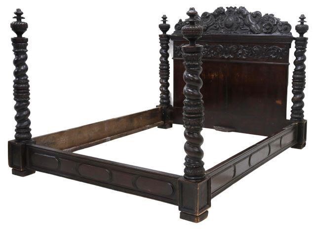 Appraisal: Continental Baroque style walnut bed th c carved crest with