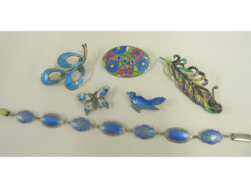 Appraisal: Lot of silver and enamel pieces to include butterfly brooch