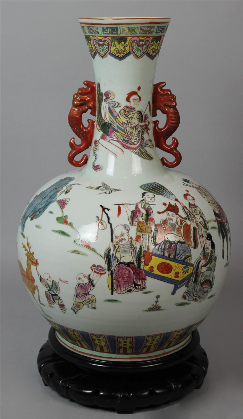 Appraisal: CHINESE FAMILLE ROSE LARGE BOTTLE VASE decorated with Immortals the