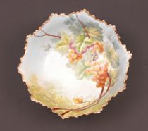 Appraisal: Limoges Hand-Painted Grape Footed Dish Hand-painted Limoges porcelain bowl has