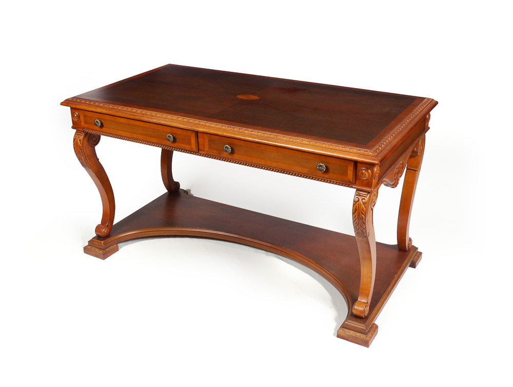 Appraisal: PARQUETRY INLAID DRAWER LIBRARY TABLE Top with parquetry medallion center