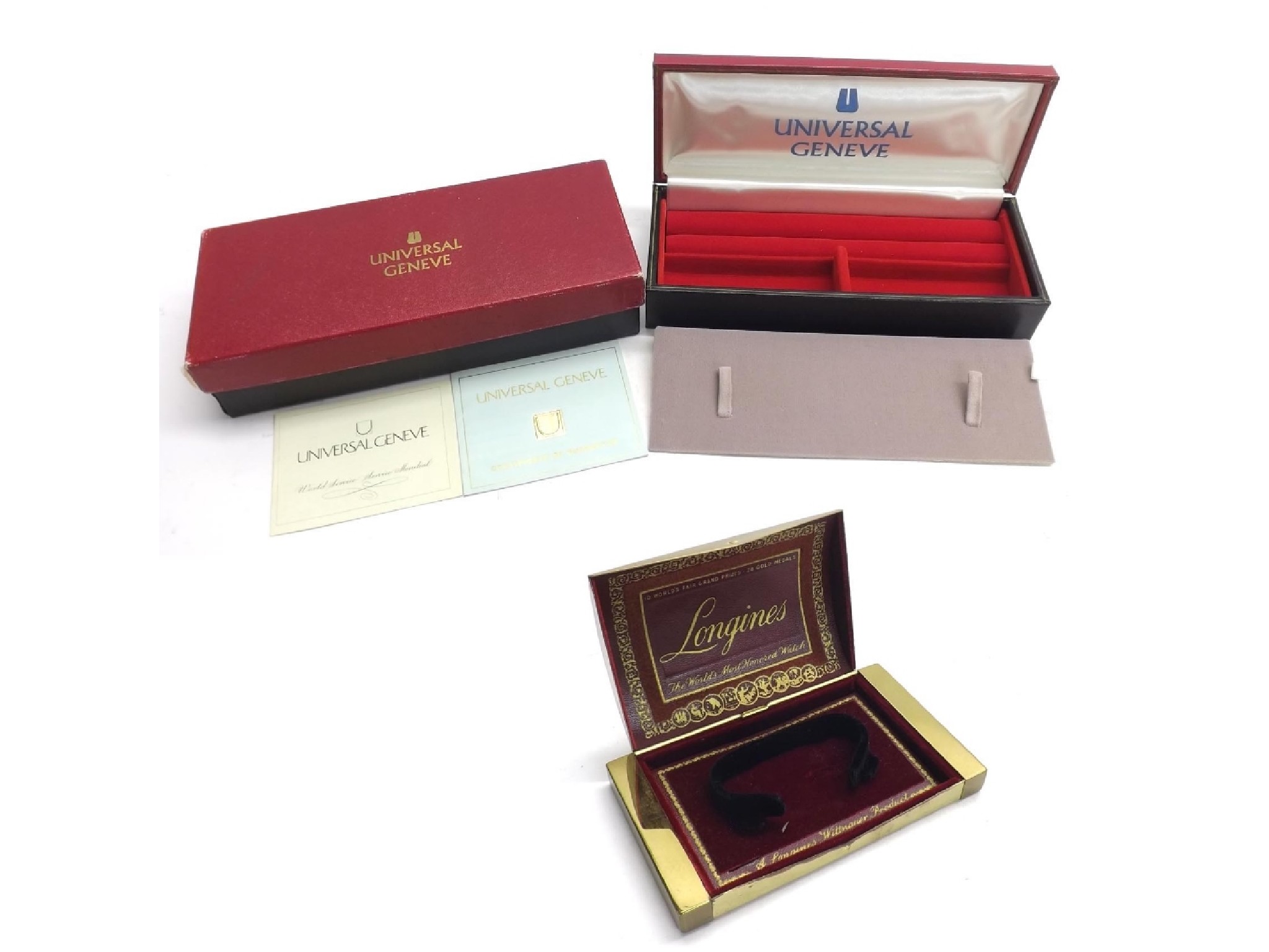 Appraisal: Universal Geneve leather watch box with outer cardboard cover and