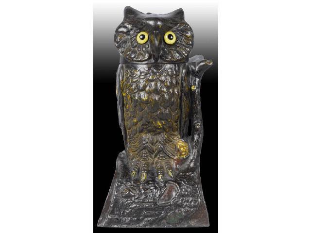 Appraisal: Cast Iron Owl Turns Head Mechanical Bank Description Manufactured by