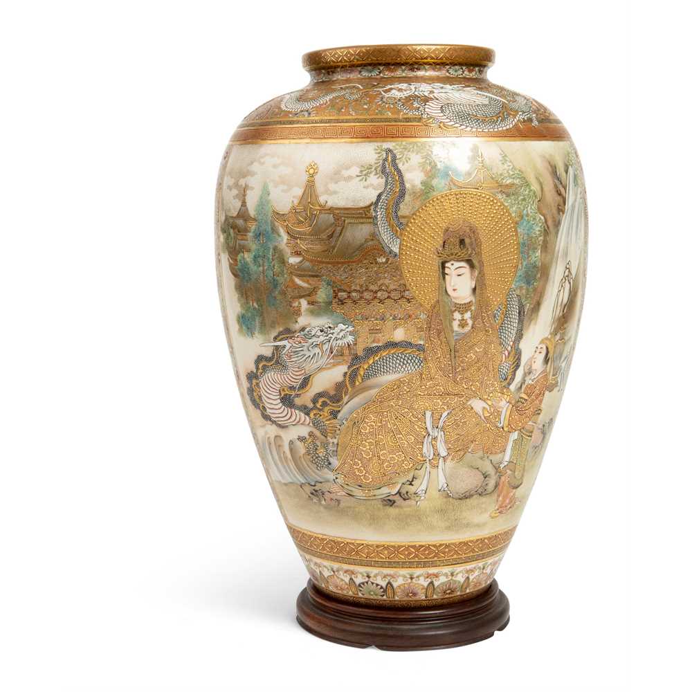 Appraisal: SATSUMA 'KANNON AND RAKAN' VASE MEIJI PERIOD the body decorated