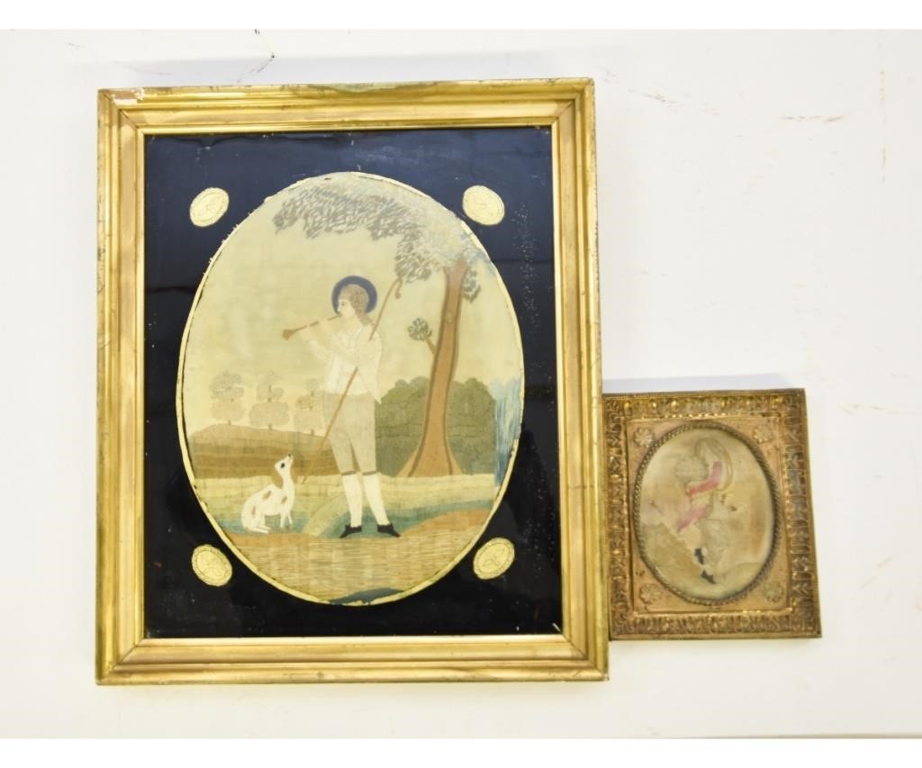 Appraisal: English needlework of a shepherd mounted in a gilt frame