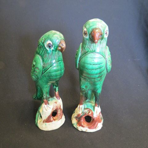 Appraisal: Pair of Chinese Birds tilework style pottery tall