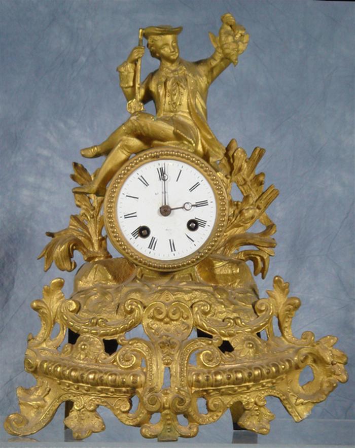 Appraisal: French figural brass mantle clock porcelain dial no pendulum h