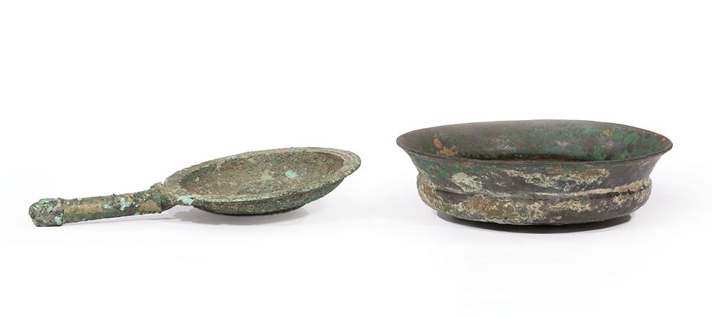 Appraisal: Two Ancient Roman Bronze Vessels one with lion term handle