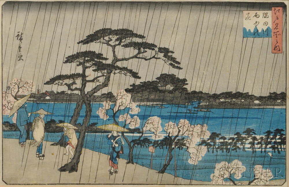 Appraisal: Utagawa Hiroshige - Cherry Blossoms in Rain along the Sumida