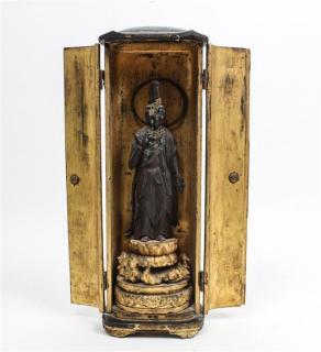 Appraisal: A Japanese Lacquered and Gilt Travelling Shrine Height overall inches