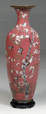 Appraisal: Japanese cloisonn floor vase conical copper body finches and prunus