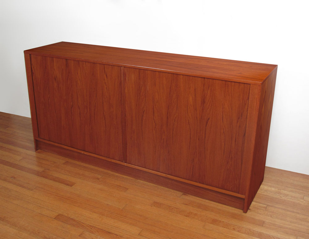 Appraisal: MID CENTURY MODERN TEAK CREDENZA tambour front doors open to