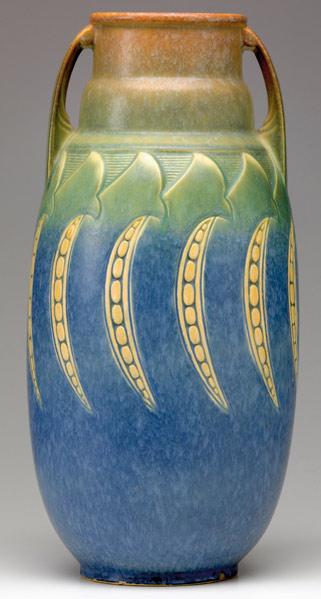 Appraisal: ROSEVILLE Tall blue Falline vase Several small chips around foot