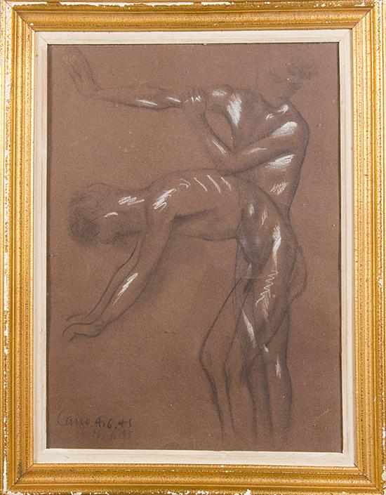 Appraisal: Carlo Carra Italian - STUDY OF NUDE DANCER charcoal framed