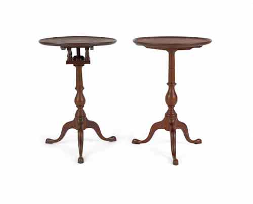 Appraisal: Two Queen Anne style walnut candlestands h dia