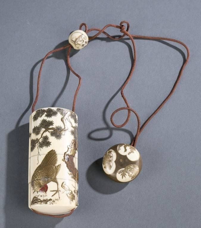 Appraisal: Japanese Meiji period ivory inro manju ojime A Japanese Meiji