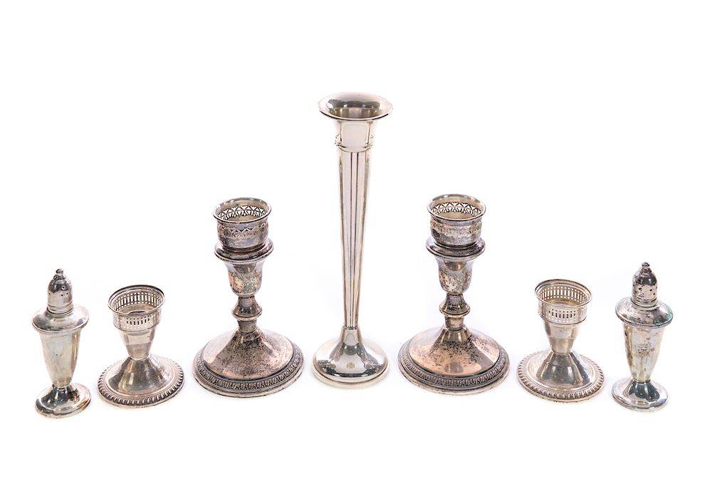 Appraisal: Sterling Silver Candlesticks Vase Shakers TCW OZT Weighted Sterling Duchin