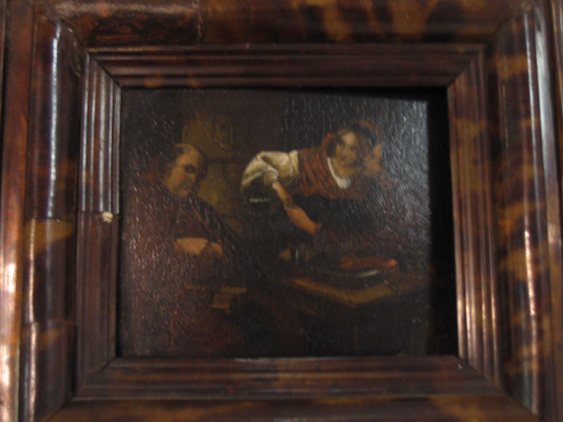 Appraisal: CONTINENTAL SCHOOL Genre scene with three figures at a table