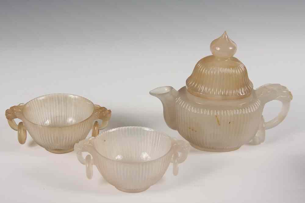 Appraisal: PC CHINESE AGATE TEA SET - th c Three Piece