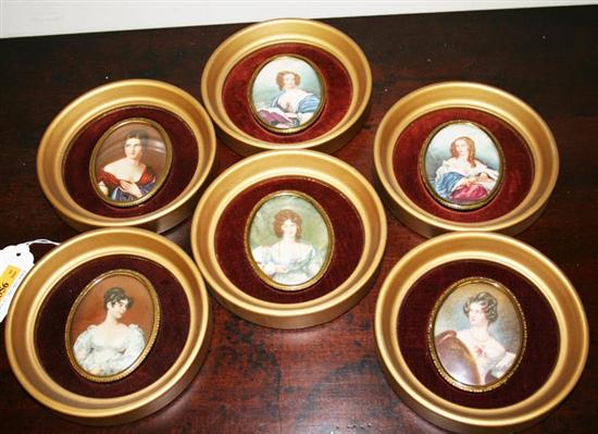 Appraisal: Set six oval portrait miniatures COUNTESS COWPER COUNTESS GROSVENOR LADY