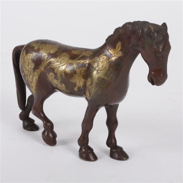 Appraisal: Japanese Bronze Horse with Parcel Gilt Incised decoration depicting Monkeys