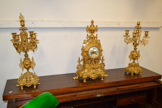 Appraisal: THREE PIECE CLOCK GARNITURE THREE PIECE CLOCK GARNITURE