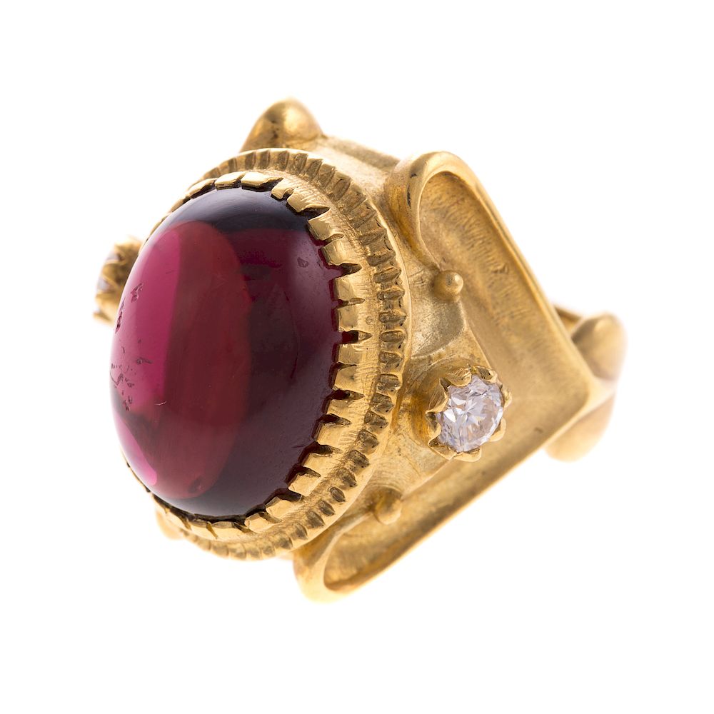 Appraisal: A K Garnet Diamond Ring By SeidenGang K yellow gold