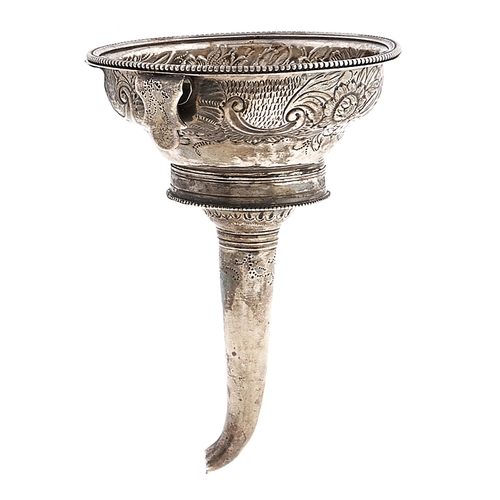 Appraisal: A George III silver wine funnel with beaded rims later