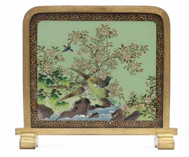 Appraisal: Japanese cloisonne enamel table screen double sided one side with