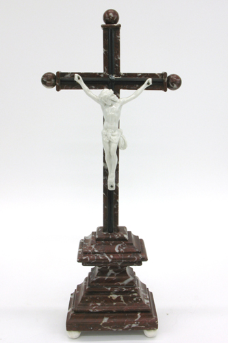 Appraisal: VARIEGATED ROUGE AND WHITE MARBLE CROSS white porcelain crucifix figure