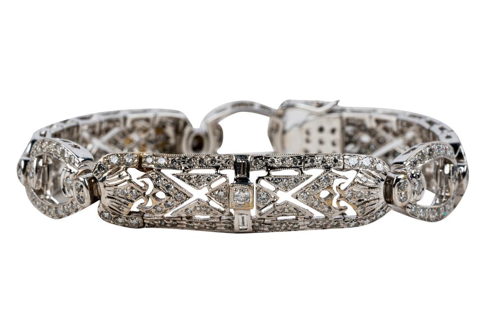 Appraisal: KARAT WHITE GOLD DIAMOND DECO STYLE BRACELETcontaining six baguette diamonds