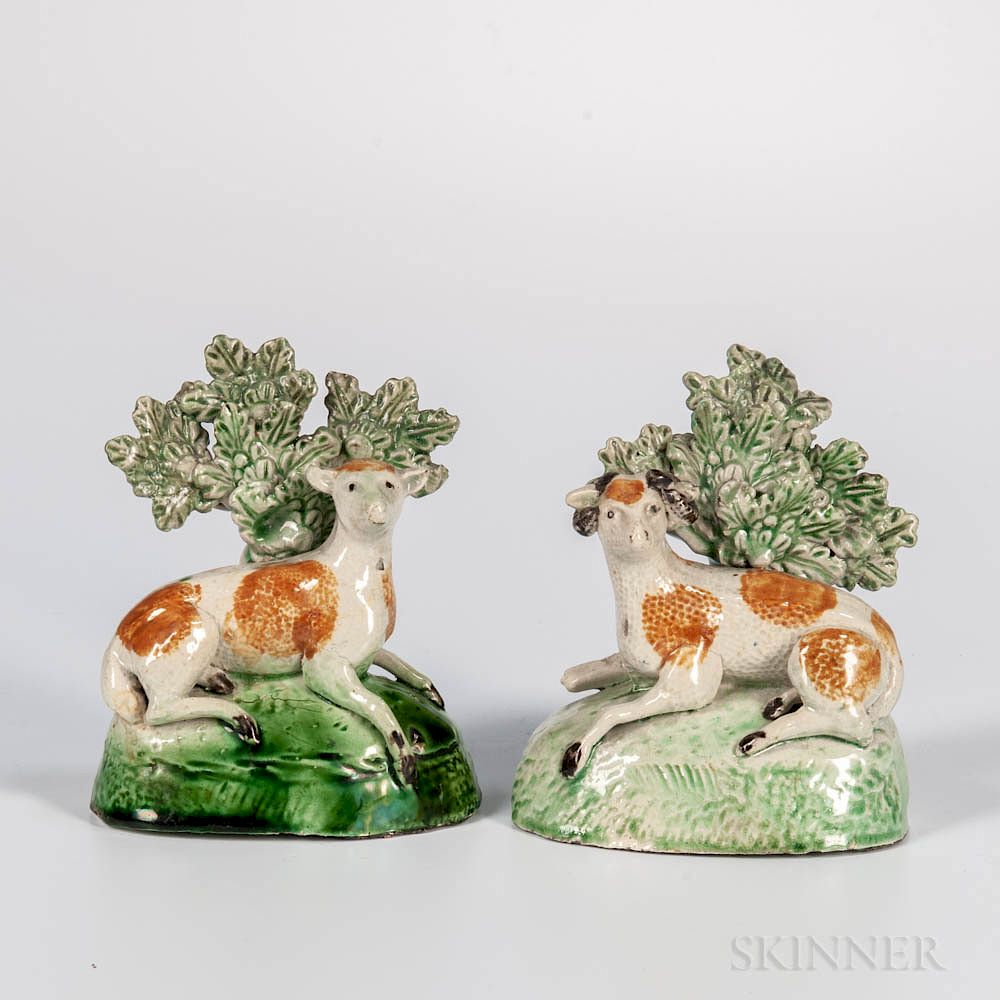 Appraisal: Pair of Staffordshire Bocage Sheep Pair of Staffordshire Bocage Sheep