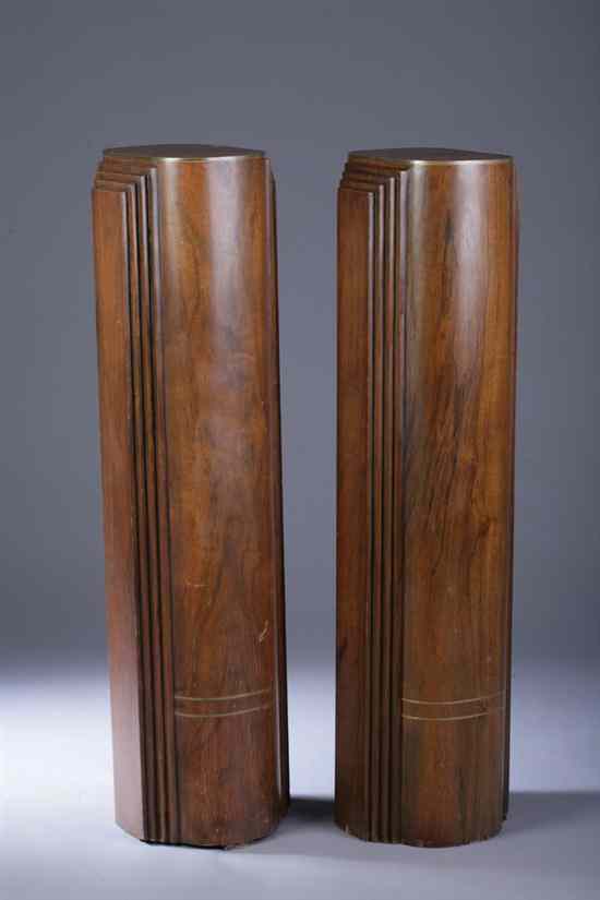 Appraisal: PAIR ART DECO WALNUT PEDESTALS Early th century Oval top