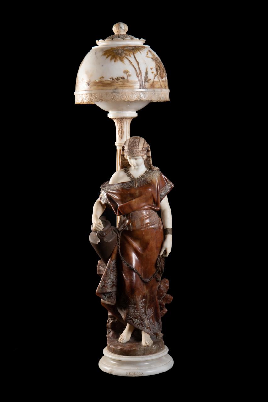 Appraisal: U STIACCINI REBECCA CARVED ALABASTER LAMP Umberto Stiaccini Italian th