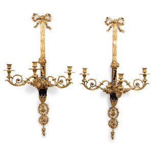 Appraisal: A Pair of Louis XVI Style Gilt Bronze Three-Light Wall