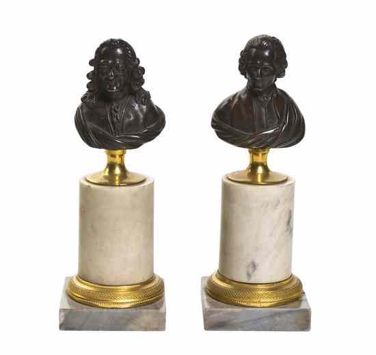 Appraisal: A Pair of Continental Patinated Bronze Busts each depicting a