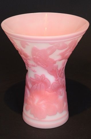 Appraisal: Fenton Cameo Glass Vase Rosy Relaxation Fenton Rosaline Cameo Glass