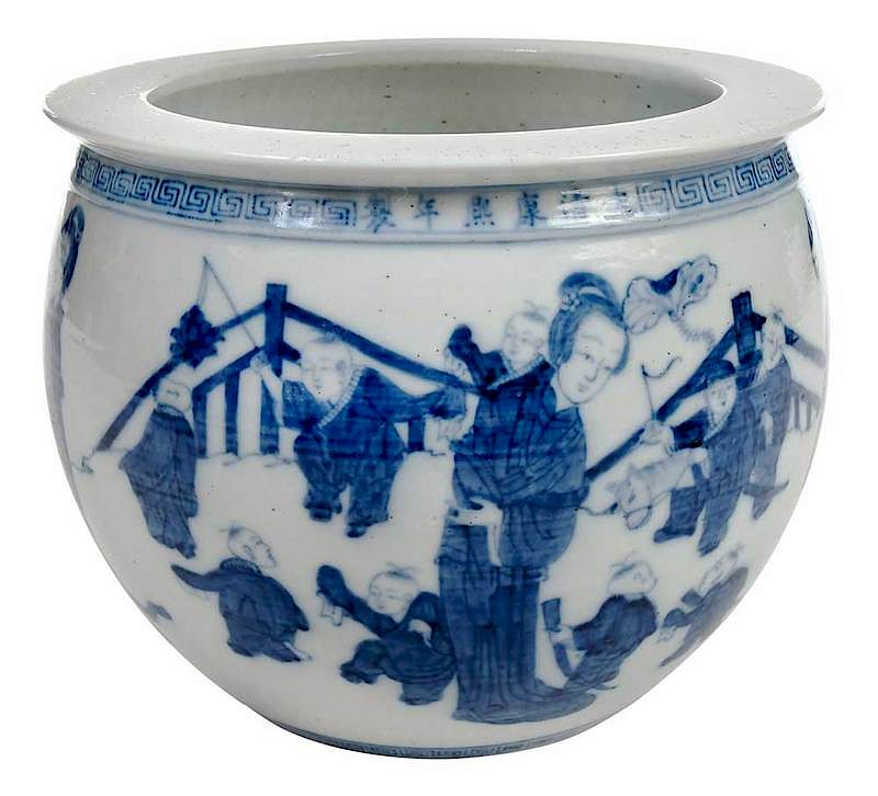 Appraisal: Chinese Blue and White Planter Qing dynasty blue and white