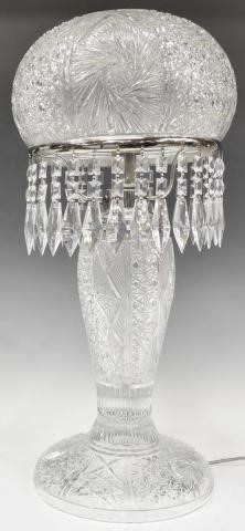 Appraisal: Large cut glass table lamp domed shade with hobstar and