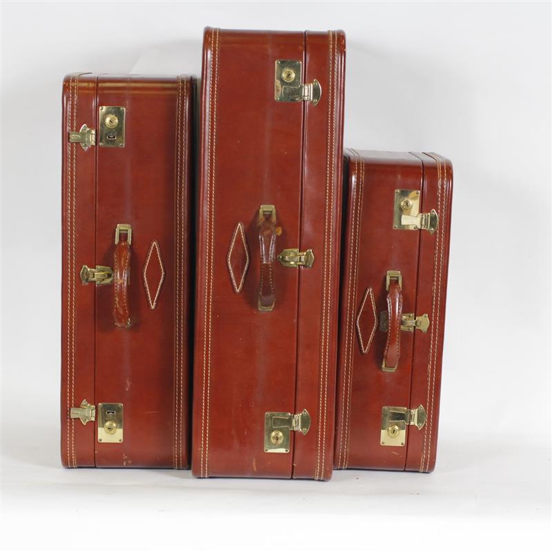 Appraisal: Three piece vintage Royal Chicago brown leather luggage Three graduated