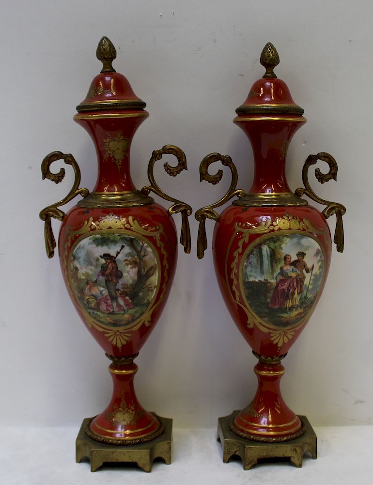 Appraisal: SEVRES A Signed Pair Of Bronze Mounted Urns From an